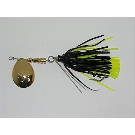 Hildebrandt Snagless Sally Spinner, 4 12, 12 Oz, 40 Hook, Black  Chartreuse Skirt With Gold Blade 4.SSG-BLCH